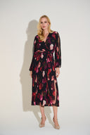 Joseph Ribkoff Black/Multi Pleated Chiffon Floral Fit & Flare Dress Style 253774