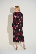 Joseph Ribkoff Black/Multi Pleated Chiffon Floral Fit & Flare Dress Style 253774