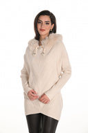 Frank Lyman Sweater with Hoodie and Pearl Detailing Style 253780