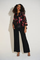 Joseph Ribkoff Black/Multi Organza & Silky Knit Floral Swing Jacket Style 253792.
