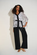 Joseph Ribkoff Vanilla/Black Floral Print Poncho Top Style 253795