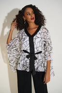 Joseph Ribkoff Vanilla/Black Chiffon & Satin Foiled Floral Print Poncho Top Style 253795.