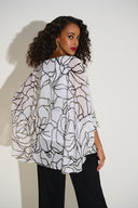 Joseph Ribkoff Vanilla/Black Floral Print Poncho Top Style 253795