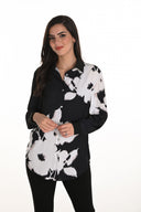 Frank Lyman Black/Off-White Abstract Floral Print Blouse Style 253814