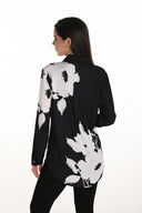 Frank Lyman Black/Off-White Abstract Floral Print Blouse Style 253814