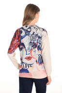 Frank Lyman Beige/Blue Graphic Print Pullover Style 253816