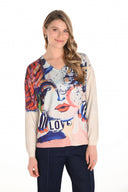 Frank Lyman Beige/Blue Graphic Print Pullover Style 253816