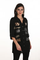 Frank Lyman Black Casual V-neck Long Sleeve Top Style 253824