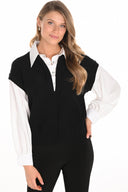 Frank Lyman Black/Off-White Puff Sleeve Top Style 253828