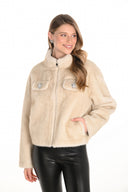 Frank Lyman Champagne Faux Fur Hip-Length Jacket Style 253874