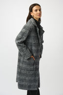 Joseph Ribkoff Feather Yarn Plaid Jacquard Coat with Faux Fur Trim Style 253900