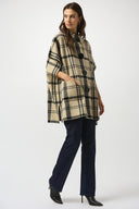 Joseph Ribkoff Champagne/Black Plaid Poncho Style 253903