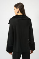 Joseph Ribkoff Sweater Knit Coat With Fur Trim Style 253905