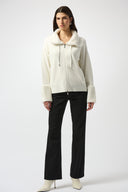 Joseph Ribkoff Sweater Knit Coat With Fur Trim Style 253905