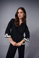 Joseph Ribkoff Black/Vanilla Sweater Knit Colour Block Top Style 253909