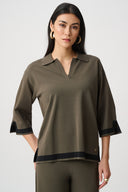 Joseph Ribkoff Black/Vanilla Sweater Knit Colour Block Top Style 253909