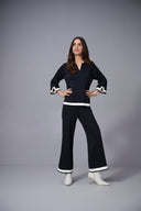 Joseph Ribkoff Black/Vanilla Sweater Knit Colour Block Culotte Pants Style 253910