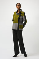 Joseph Ribkoff Black/Artichoke/Grey Jacquard Sweater Colour Block Pullover Style 253911.