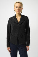 Joseph Ribkoff Foiled Faux Suede Fitted Moto Jacket Style 253915
