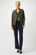 Joseph Ribkoff Foiled Faux Suede Fitted Moto Jacket Style 253915