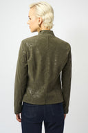 Joseph Ribkoff Foiled Faux Suede Fitted Moto Jacket Style 253915