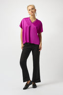 Joseph Ribkoff Satin Boxy Top with Rib Trim Style 253921
