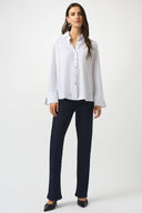 Joseph Ribkoff Stretch Poplin Button-Front Boxy Blouse Style 253923.