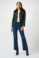 Joseph Ribkoff Foiled Suede Swing Jacket with Faux Fur Collar Style 253925