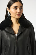 Joseph Ribkoff Foiled Suede Swing Jacket with Faux Fur Collar Style 253925