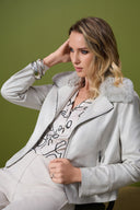 Joseph Ribkoff Foiled Suede Swing Jacket with Faux Fur Collar Style 253925