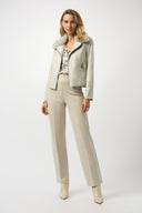 Joseph Ribkoff Foiled Suede Swing Jacket with Faux Fur Collar Style 253925