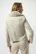 Joseph Ribkoff Foiled Suede Swing Jacket with Faux Fur Collar Style 253925