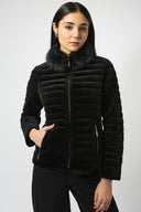 Joseph Ribkoff Velvet Puffer Jacket with Faux Fur Collar Style 253928