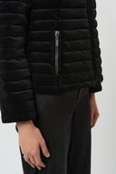 Joseph Ribkoff Velvet Puffer Jacket with Faux Fur Collar Style 253928