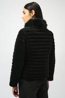 Joseph Ribkoff Velvet Puffer Jacket with Faux Fur Collar Style 253928