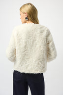 Joseph Ribkoff Vanilla Embroidered Faux Fur Collarless Jacket Style 253930