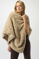 Joseph Ribkoff Champagne Faux Fur Textured Stripe Poncho Style 253932.