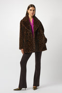 Joseph Ribkoff Beige/Black Faux Fur Leopard Print Double-Breasted Coat Style 253937