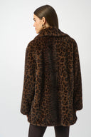 Joseph Ribkoff Beige/Black Faux Fur Leopard Print Double-Breasted Coat Style 253937