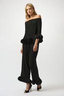 Joseph Ribkoff Black Georgette Off Shoulder Pleated Top Style 253939