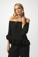 Joseph Ribkoff Black Georgette Off Shoulder Pleated Top Style 253939.
