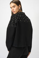 Joseph Ribkoff Black Stretch Denim Jacket With Stud Detailing Style 253947