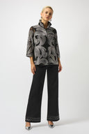 Joseph Ribkoff Black/Multi Embroidered Mesh Straight Jacket Style 253949