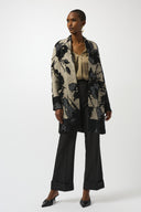 Joseph Ribkoff Champagne/Black Abstract Print Long Cardigan Style 253956