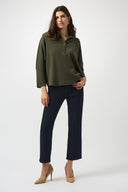 Joseph Ribkoff Avocado Sweater Knit Boxy Pullover With Zipped Collar Style 253963.