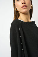Joseph Ribkoff Black Cashmere Poncho with Pearl Detailing Style 253968