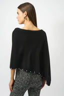 Joseph Ribkoff Black Cashmere Poncho with Pearl Detailing Style 253968