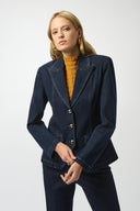 Joseph Ribkoff Stretch Denim Fitted Blazer with Gold Buttons Style 253982