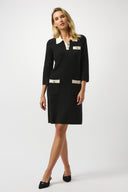 Joseph Ribkoff Black/Vanilla Dress with Shirt Collar and Pockets Style 253995