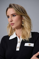 Joseph Ribkoff Black/Vanilla Dress with Shirt Collar and Pockets Style 253995